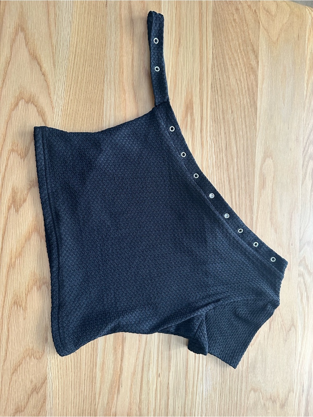 Black One-Shoulder Eyelet Crop Top